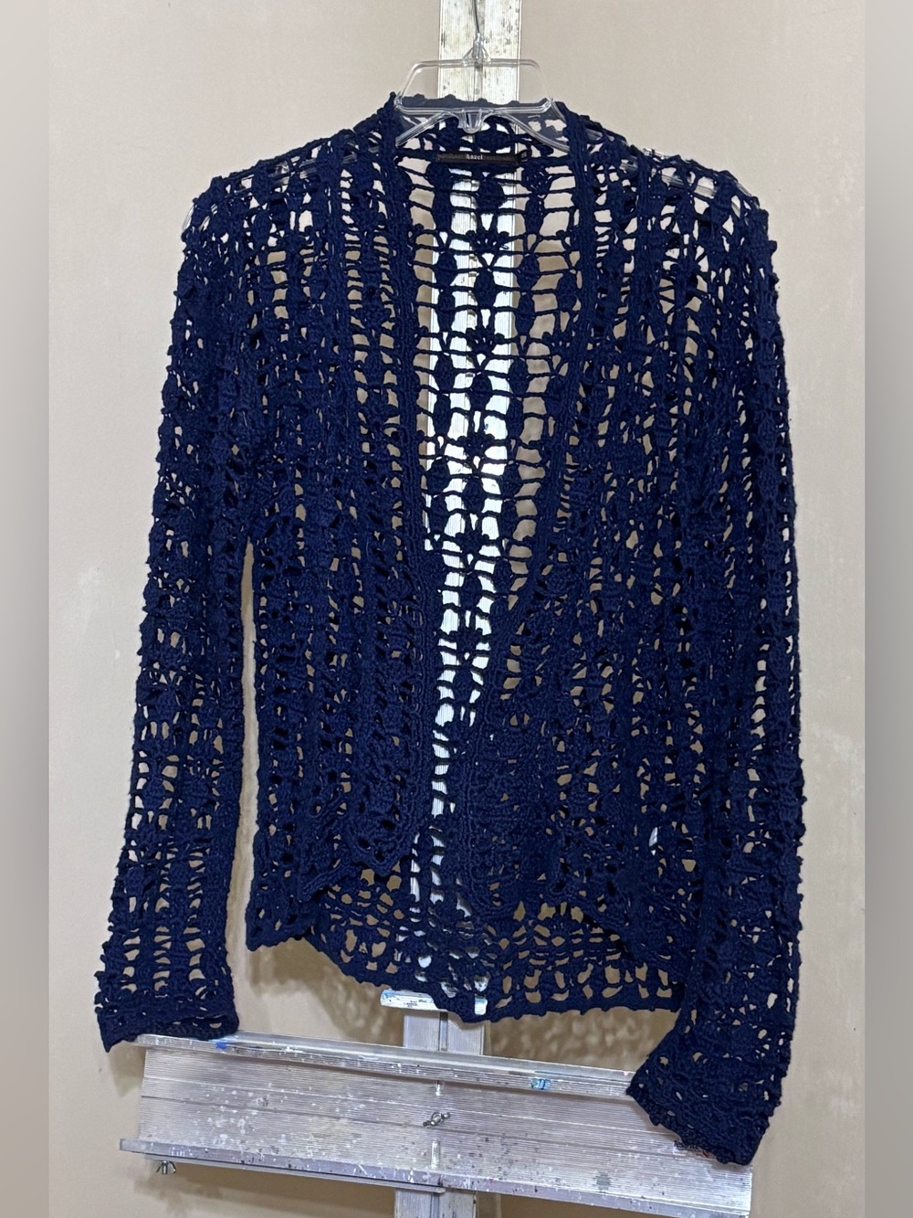 Vintage Hazel Crochet Open Front Cardigan - Navy Blue - Boho Whimsigoth Sz S